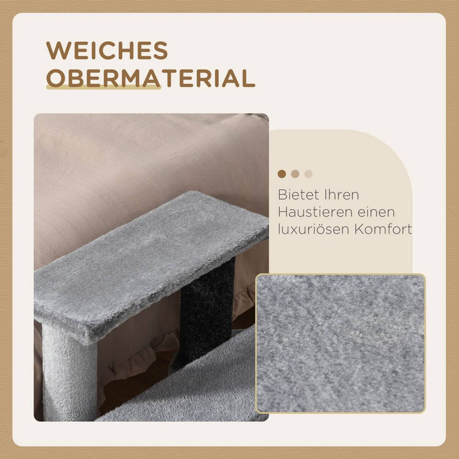 PawHut Haustiertreppe für Katzen in Grau mit integriertem Spielzeug, B/T/H: 40 x 45 x 48 cm - Bild 2