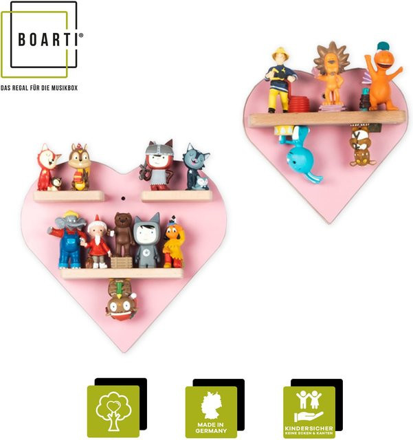 BOARTI Kinderregal Herz aus Holz als hängendes Wandregal für Tonie Figuren mit Magneteinsätzen, H x B x T: 27 x 44 x 5 cm - Bild 1