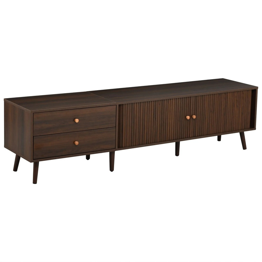 okwish TV Schrank Lowboard Walnuss mit Rolltür und 2 Schubladen, B/T/H: 180 x 40 x 46,5 cm - Bild 2