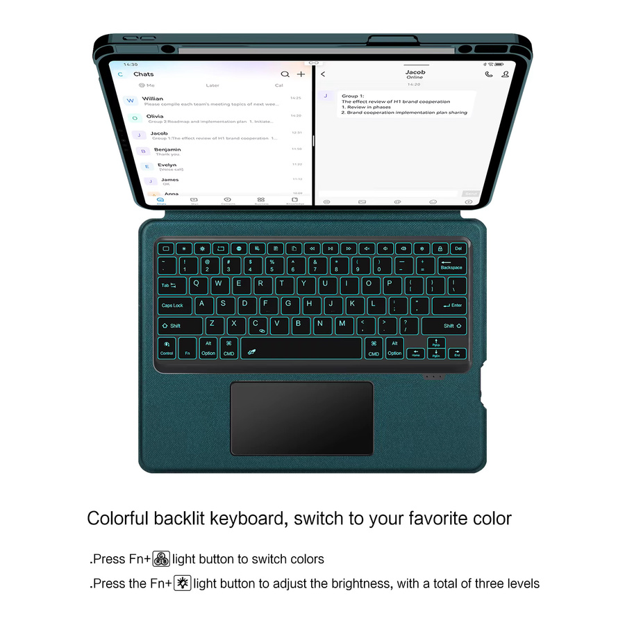 AJIUYU Magic Keyboard Hülle für iPad Air 13 Zoll M3 2025 und iPad Pro 12,9 Zoll Folio Tastaturabdeckung in Grün - Bild 3