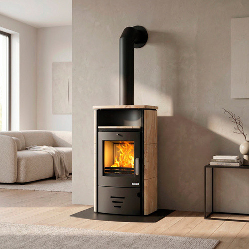accente Kaminofen TURIN 4.0 in Grau aus Stahl und Sandstein mit 6,0 kW Leistung, B/T/H: 109,5 x 43,0 x 65,0 cm - Bild 2
