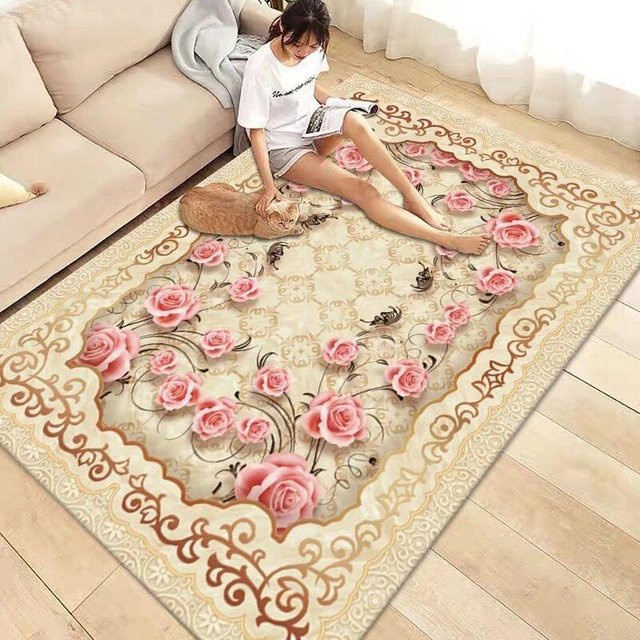Karpetti Rosenteppich in Rosa mit floralem Design, rutschfest und waschbar, B/T: 90 x 60 cm - Bild 1