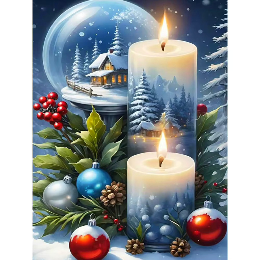 EverShine Diamant-Malerei Winter-Schneeszene mit Haus und Kerze, Mosaik-Wandkunst in Multicolour, B/H: 30 x 30 cm - Bild 4