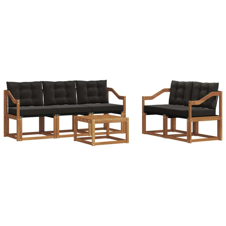 vidaXL Outdoor-Sofagarnitur 6-teilig aus Akazienholz und Textilene in Natur und Schwarz mit Kissen - Bild 2