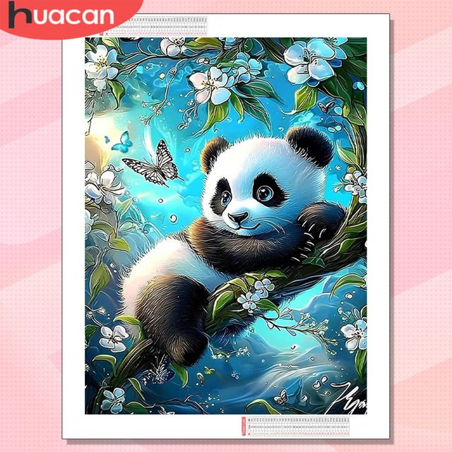 HUACAN Diamant-Malerei 5D Set mit Panda und Schmetterling, Mehrfarbig, B/H: 30,0 x 20,0 cm - Bild 1
