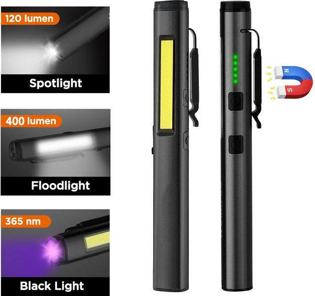 KDULIT 4-in-1 Multifunktions-LED-Stift-Taschenlampe in Schwarz mit wiederaufladbarem 800-mAh-Akku und Magnetismus - Bild 1