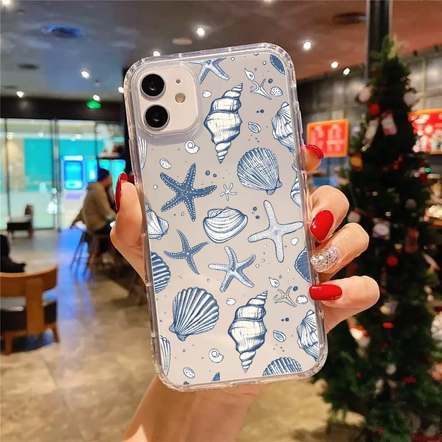 Transparente Silikonhülle mit blauem Seestern-Muschelmuster für Apple iPhone 17 16 15 14 13 12 11 Pro Max Air Plus XS X XR - Bild 1