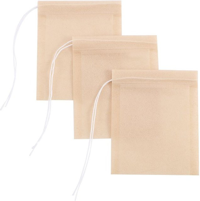 100 Stück Teebeutel aus Papier mit Holzspatel und Kordel zum Versiegeln für losen Tee und Kräuter, Beige - Bild 1