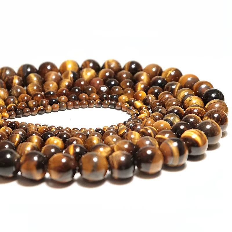 Perlen Tigerauge, Gelb, Runde Spacer Perlen, 38 cm, Unisex - Bild 5