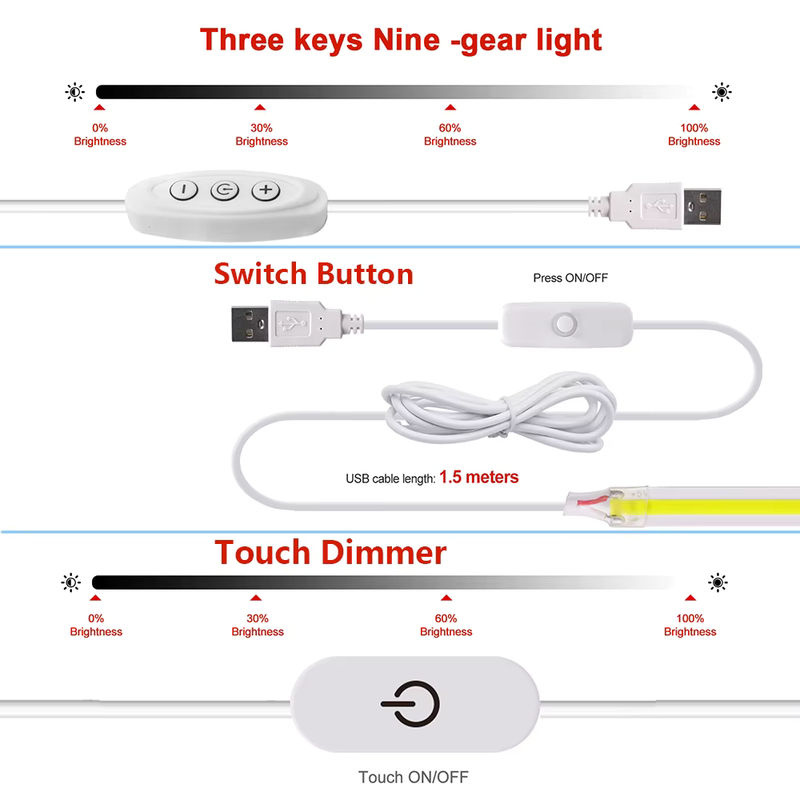 KISUFU COB LED Streifen mit USB 2PIN Anschluss, 5V DC, Breite: 8 mm, 320 LEDs hohe Dichte, flexibler LED Band in Weiß - Bild 5