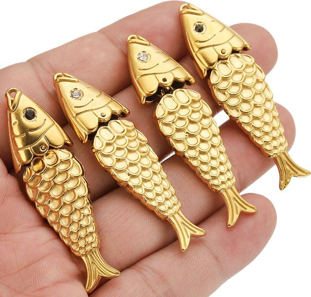 Alisaya Fisch-Anhänger, Edelstahl, Gold, 5 cm - Bild 1