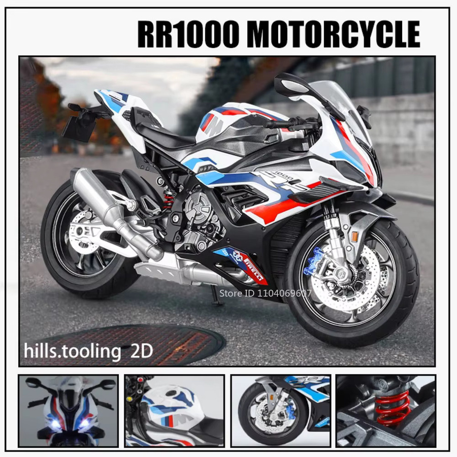 MAKEDA 1:9 RR1000 Miniatur Motorrad, Modell Spielzeug, Metall, Gummi - Bild 6