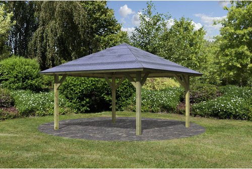 KARIBU Pavillon Carport aus Holz in Natur und Grün, B/T: 706,5 x 359 cm - Bild 1