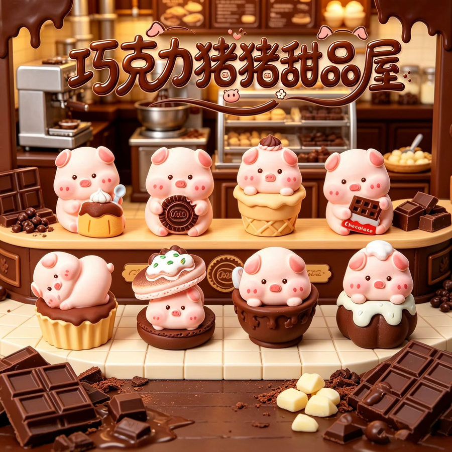 mobokono Schokoladen-Schweinchen-Figuren, Mini-Figurinen, 8-teiliges Set - Bild 4