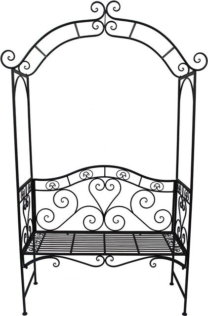 DELUKE Gartenbank LONI mit Rosenbogen aus Stahl in Schwarz, wetterfeste Terrassenbank für Garten und Outdoor, Breite: 124 cm - Bild 1