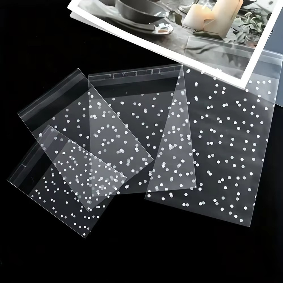 100 Stück transparente Zellophanbeutel aus Kunststoff mit Punktmuster, selbstklebende Beutel für Süßigkeiten und DIY-Geschenkverpackungen - Bild 6