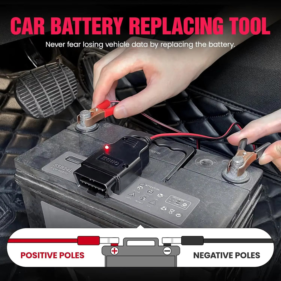 OBDResource OBD II Auto-Speichersparkabel mit 2 Krokodilklemmen für 12 V Fahrzeug-ECU-Notstromversorgung und Batterieanschluss-Diagnose - Bild 4
