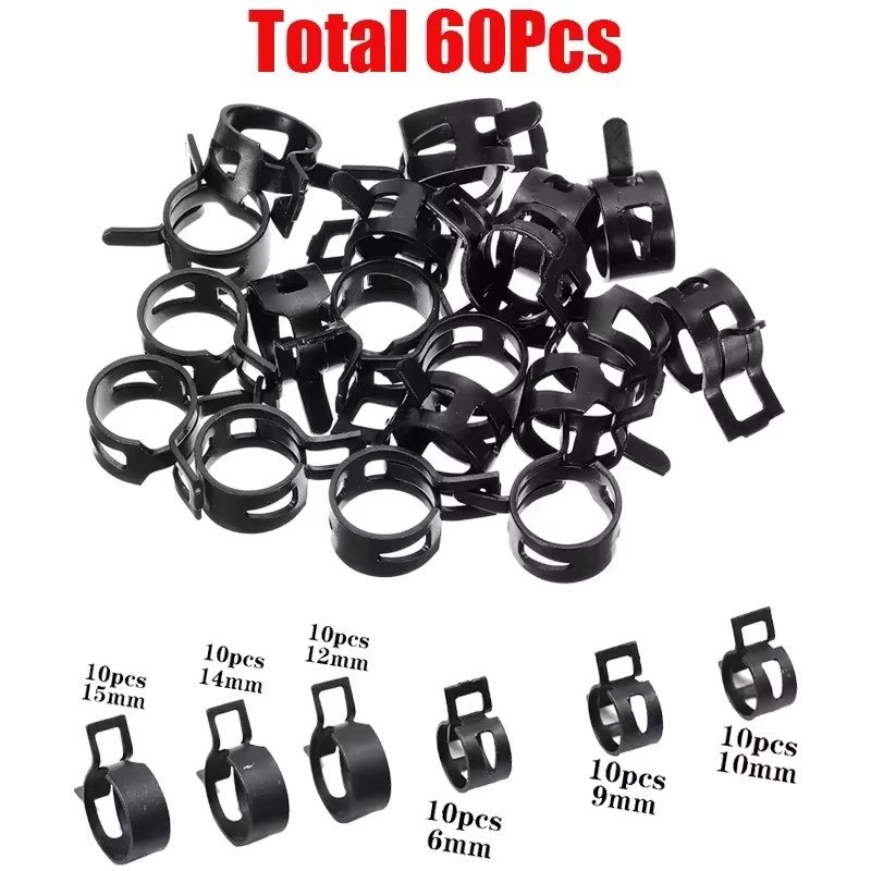 YISEONG Schlauchclip-Sortiment Set aus Metall, 60 Teile, 6-15mm, Schwarz, für Heizöl, Wasser und CPU-Anwendungen - Bild 2