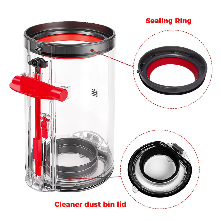 Dyson Ersatz Staubbehälter mit Deckel und Dichtring für V7 V8 V10 V11 V12 Slim V15, transparent - Bild 4
