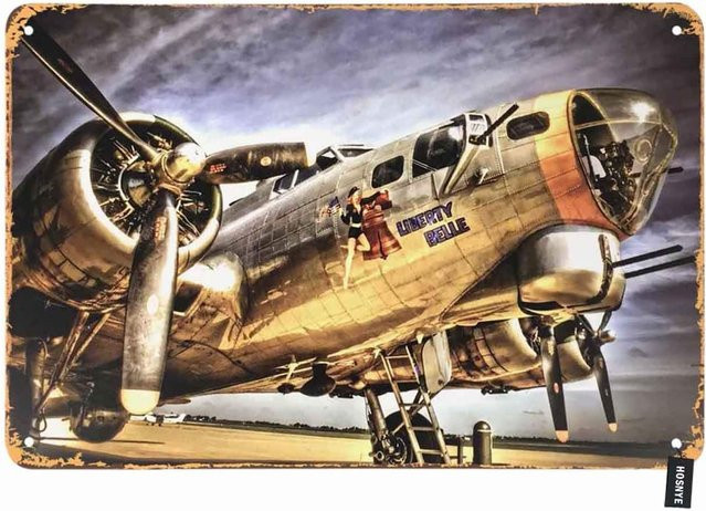 HOSNYE Vintage Transportflugzeug Blechschild aus Metall als Wandkunst Dekoration in Multicolour, Rechteckig, Breite: 20,0 cm, Höhe: 14,0 cm, Tiefe: 14,0 cm - Bild 1