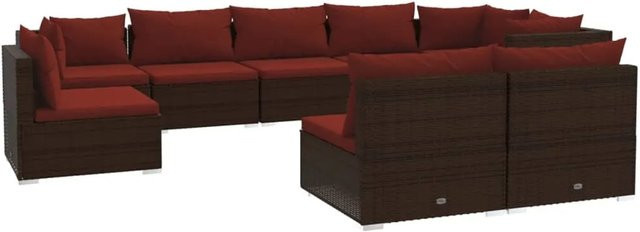 vidaXL 9-tlg. Garten-Lounge-Set aus Poly Rattan in Braun mit Kissen und Metallgestell - Bild 1