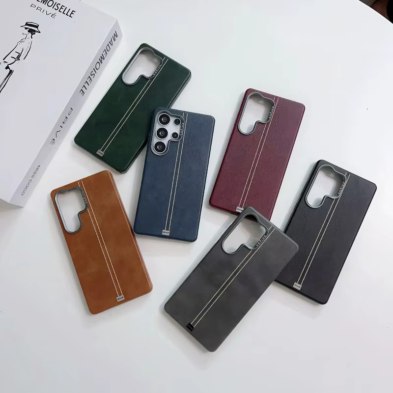 Vintage Leder Handyhülle mit MagSafe und Metallrahmen für Samsung Galaxy S25 S24 S23 Ultra Plus in Grün - Bild 1