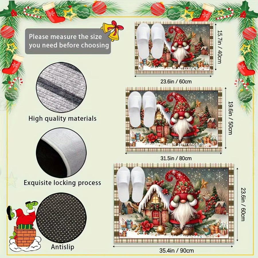VIKAMA Weihnachtsteppich mit Cartoon Santa Claus Motiv, wetterfest, mehrfarbig, B/T: 60 x 40 cm - Bild 5
