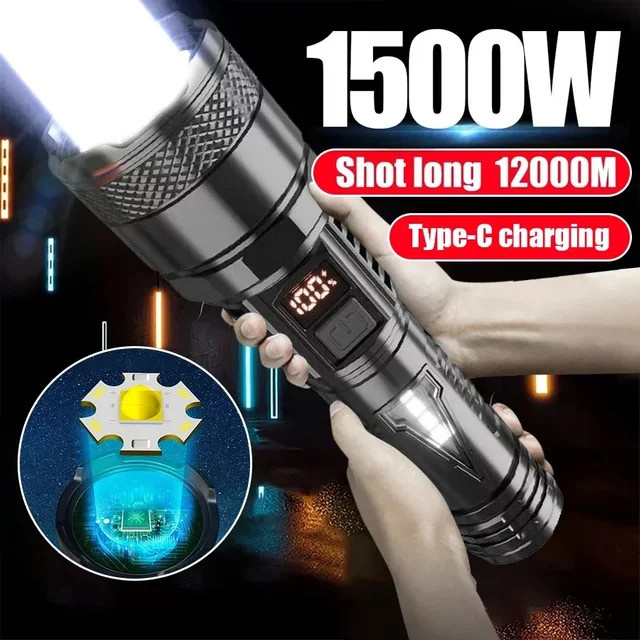 Heinast Wasserfeste LED-Taschenlampe mit wiederaufladbarem Akku und weißem Laser in Schwarz oder Weiß - Bild 1