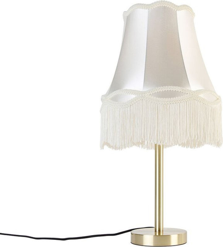 Klassische Tischlampe QAZQA in Gold und Beige mit Stoffschirm und E27 Fassung - Bild 1