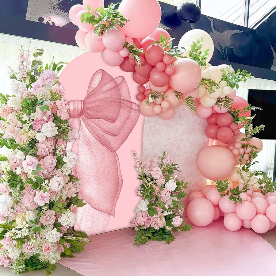 VIKAMA Hintergrundabdeckung für Torbögen mit rosa Schleife für Geburtstag, Hochzeit und Party, Farbe: Pink, B/H: 120 x 50 cm - Bild 3