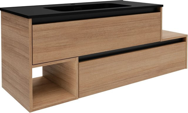 Fackelmann Waschbeckenunterschrank Vita in Oak und Schwarz, B/T/H: 128,5 x 50 x 46 cm - Bild 1