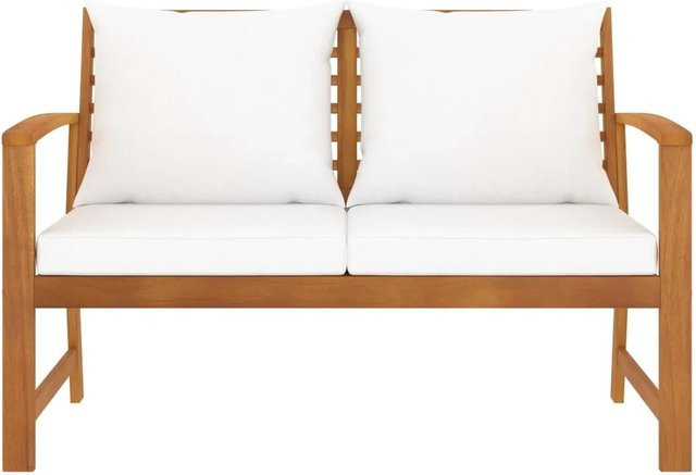 vidaXL Gartenbank aus Massivholz Akazie mit Kissen in Beige, Breite: 120 cm, Tiefe: 60,5 cm, Höhe: 81 cm - Bild 1