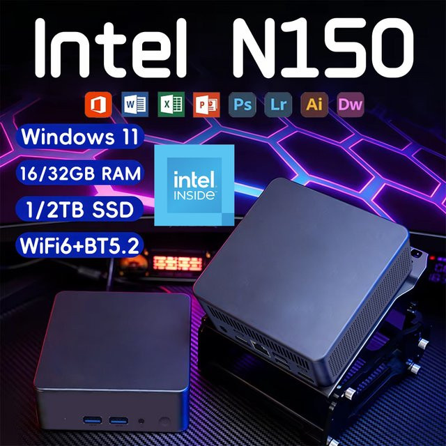 ZHUJI Mini-PC mit Windows 11, Intel Prozessor, 16GB RAM, 256GB SSD, Schwarz - Bild 1
