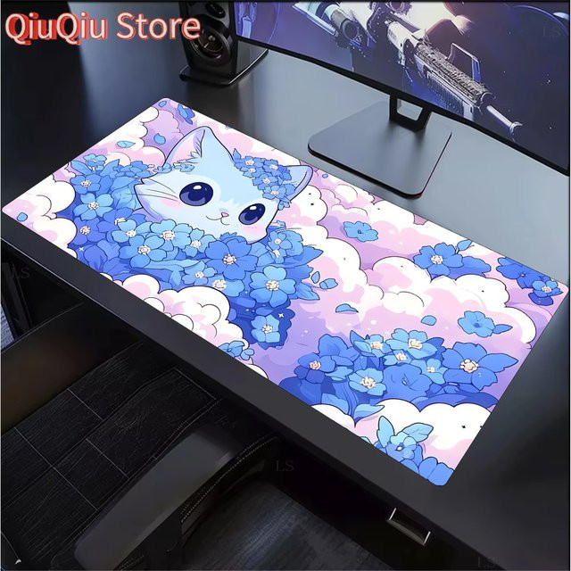 Potdemiel Mauspad mit Cartoon-Katzen-Design in Multicolour, großes rutschfestes Naturkautschuk-Mauspad für Computer und Tastatur - Bild 1