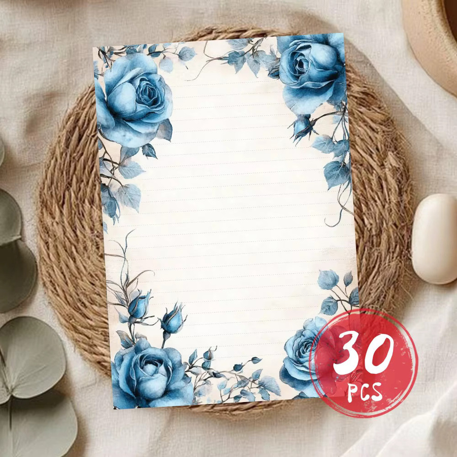 30 Blatt Vintage-Schreibpapier mit blauen Rosen, liniert, B5, Multicolor - Bild 2