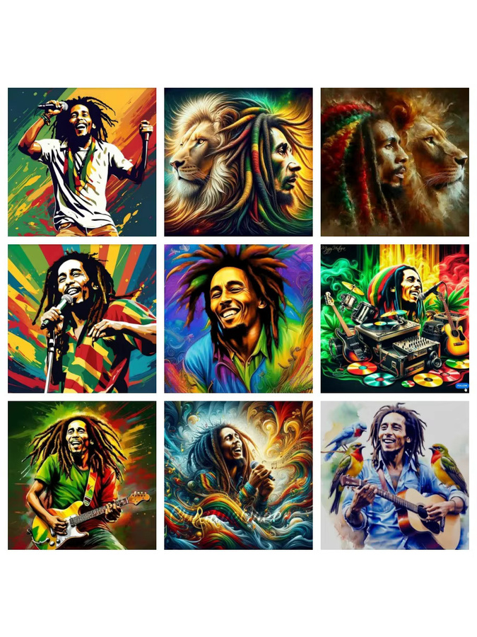 YUTTEE Diamond Painting Bob Marley Porträt DIY Reggae Sänger Mosaik Set Multicolor - Bild 3