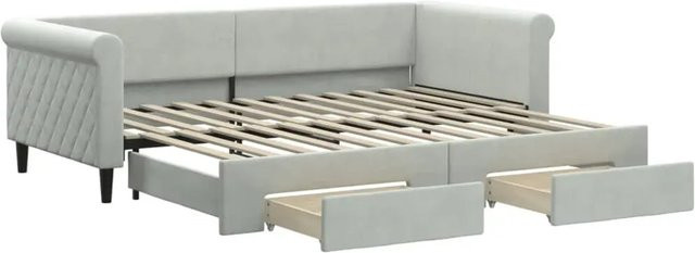 vidaXL Tagesbett ausziehbar mit Schubladen in Hellgrau aus Samt B/T/H: 90 x 200 x 68 cm - Bild 1