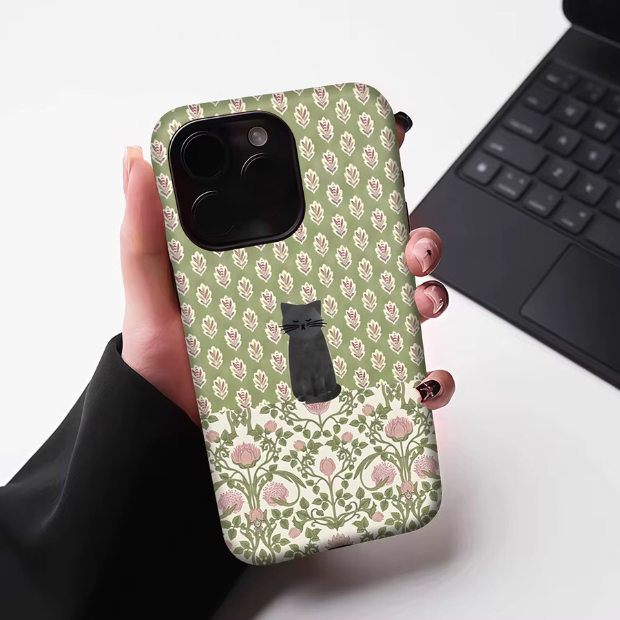 Magnetische Handyhülle von Potdemiel mit Schwarzer Katze auf Blumentapete für iPhone 17 16 15 14 13 Pro Max Plus, Schwarz und Mehrfarbig, Robuste Einzel- und Doppelschicht-Hülle - Bild 6