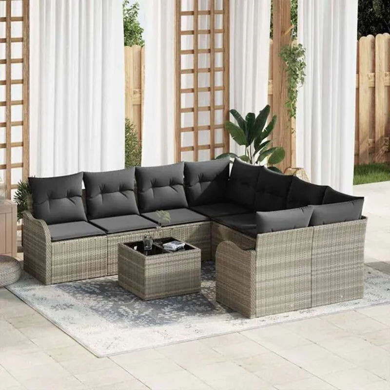 Vidaxl Garten-Sofa-Set aus Polyrattan in Grau, 9-teiliges modulares Loungemöbel-Set mit Polsterung, B/T/H: 55 x 55 x 37 cm - Bild 1