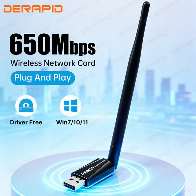 DERAPID USB WLAN-Adapter Dual-Band 2,4G 5,8G mit Hochleistungsantenne RTL8811CU Drahtlose Netzwerkkarte für PC und Laptop in Schwarz - Bild 1