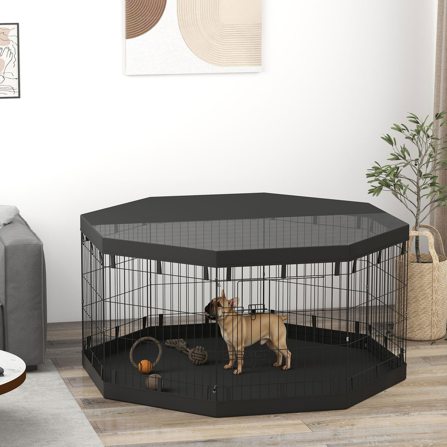 PawHut Welpenauslauf aus Metall in Schwarz für kleine und mittelgroße Hunde, wetterfest für Indoor und Outdoor, B/T/H: 159 x 159 x 76 cm - Bild 2
