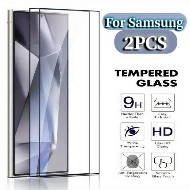 2er Pack Displayschutzfolie aus gehärtetem Glas für Samsung Galaxy S25 S24 S23 S22 S21 Ultra Plus, transparent, 9H Härte und Anti-Fingerabdruck - Bild 1