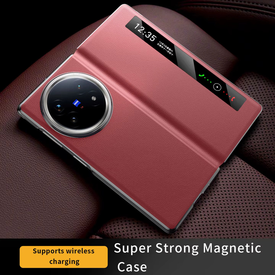 LANGSIDI MagSafe Leder Smart Flip Case für Vivo X Fold 5 in Rot mit magnetischer Buchrücken-Funktion - Bild 2