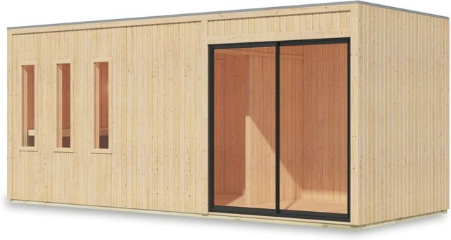 Karibu Saunahaus Huelva in Elementbauweise aus Espe und Fichte, naturbelassen, B/T/H: 216,5 x 73,0 x 216,5 cm - Bild 1