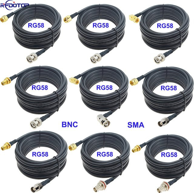 RFDOTOP RG58 HF-Koaxial-Verlängerungskabel BNC auf SMA Jumper Pigtail 50 Ohm Schwarz - Bild 1