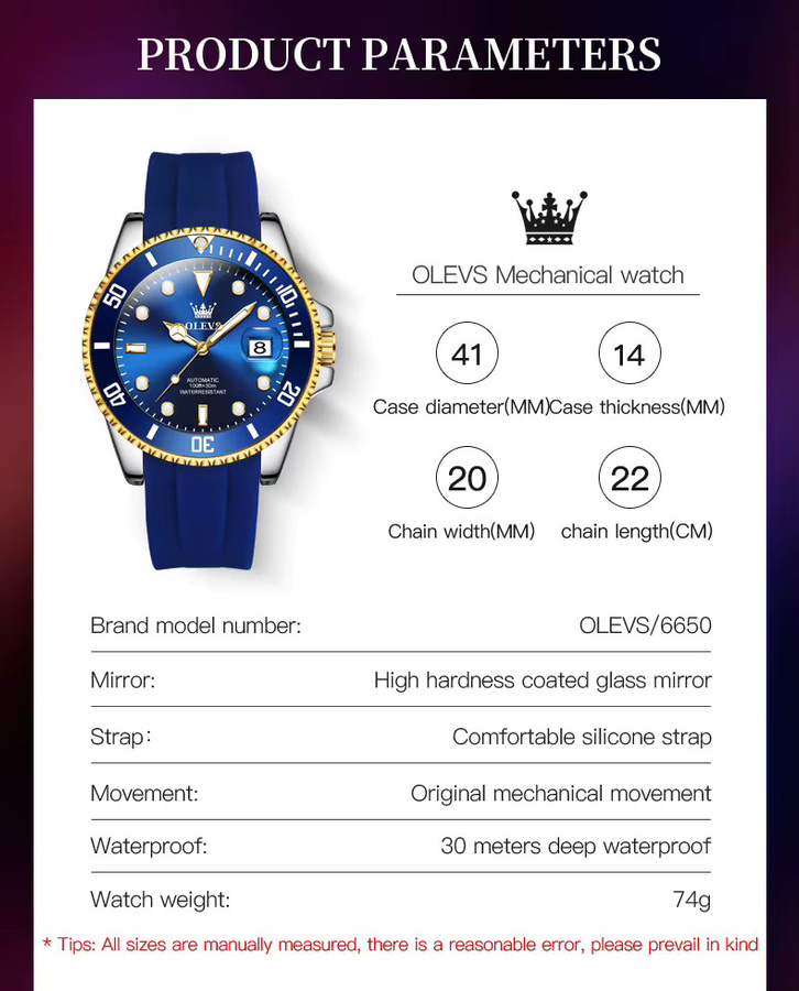 OLEVS Armbanduhr Automatik, Edelstahl, Blau, Herren - Bild 5