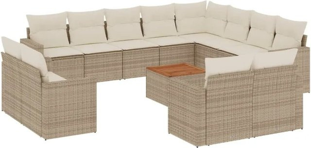 vidaXL 13-teilige Garten-Sofagarnitur in L-Form aus Polyrattan mit Kissen und Couchtisch, Beige - Bild 1