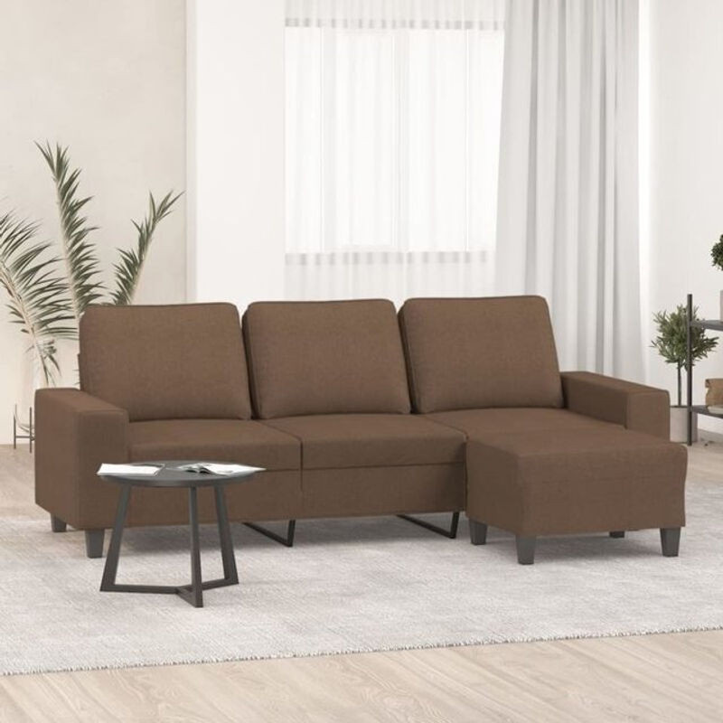 Modernes 3-Sitzer-Sofa mit Hocker von vidaxl in Braun aus Stoff und Metall, Breite: 180 cm - Bild 1