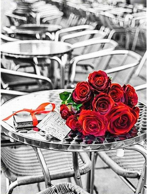 FIYO 5D Diamantgemälde Rote Rose Blumen Dekoration Schwarz-Weiß-Serie, B/H: 50 x 70 cm, Orange - Bild 1