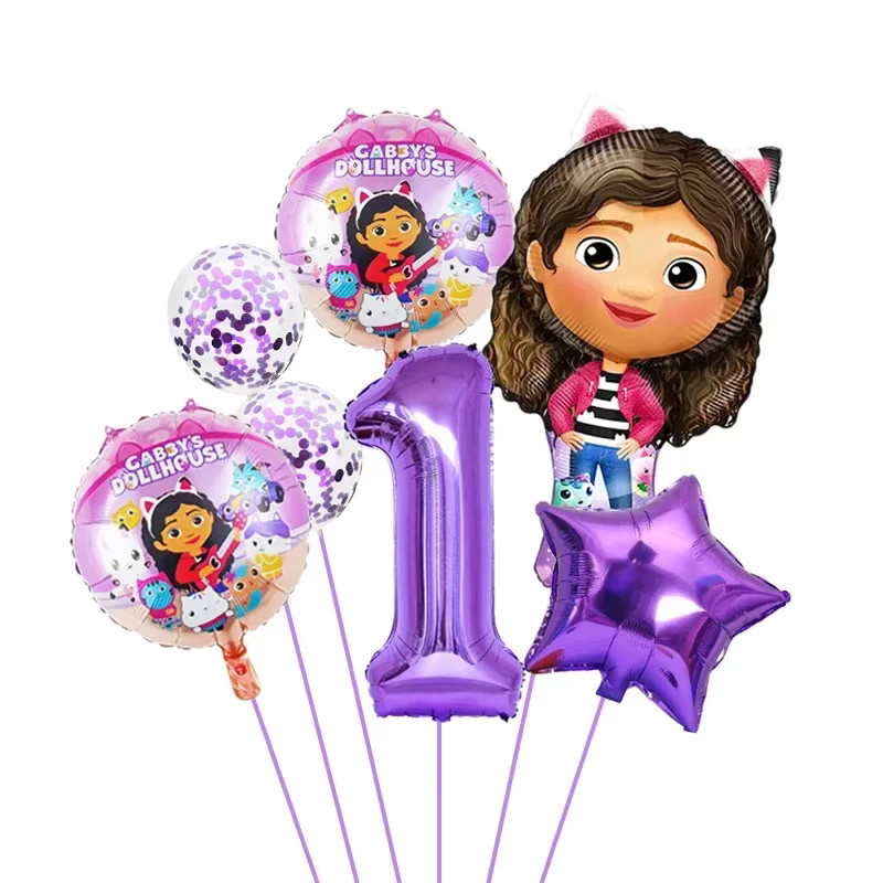 7-teiliges Gabby Dollhouse Katzen Ballons Set für Geburtstagsparty Dekoration, Mehrfarbig, Durchmesser: 81,28 cm - Bild 2